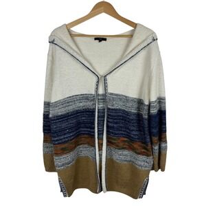 Fate Womens Hooded Cardigan Sz Large Open Front Striped Cozy Comfy‎ Southwestern